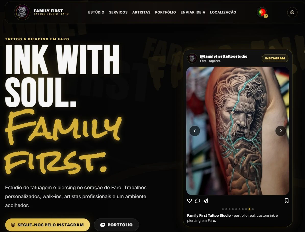 Website Family First Tattoo Studio em Faro